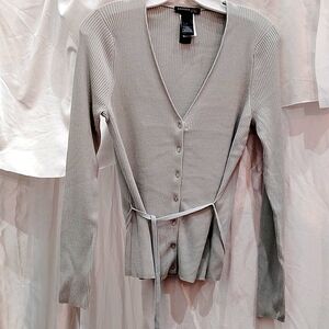 Kenneth Cole NY ribbed tie waist long sleeve cardigan M